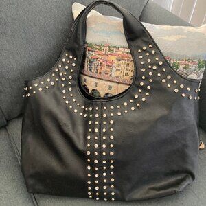Stephanie Nicole Black Hobo Large Studded Tote Handbag